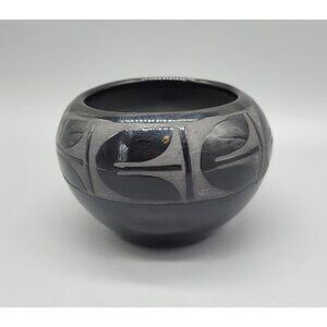 Ben Saxon Stamped Navajo Inspired Black Decorative Bowl A3